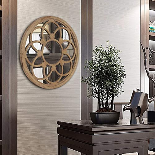 Rustic 30" Round Wall Mirror with Wood Frame R200772