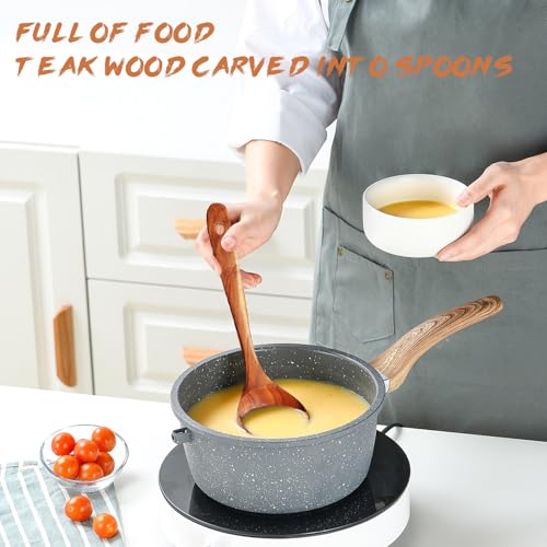 Natural Teak Wooden Spoons for Cooking, 10-Piece Kitchen Utensil Set I607645