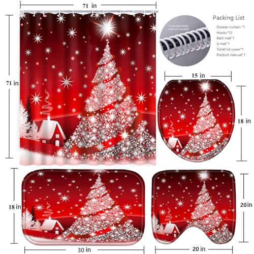 Christmas Bathroom Set with Shower Curtain, Rugs, and Hooks F236