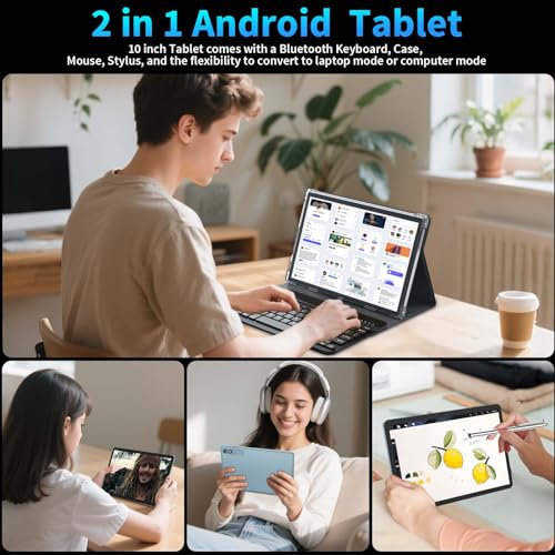 Android 15 Tablet with Keyboard, 10.1 Inch 2-in-1, 24GB+128GB, Expandable Storage Q421