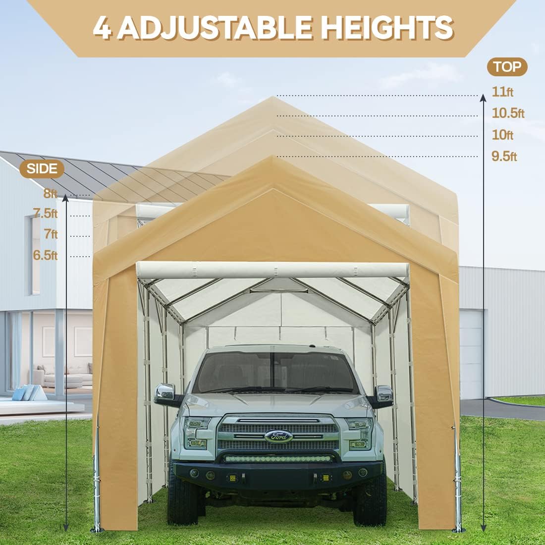 Heavy Duty Carport Canopy Garage Shelter with Removable Sidewalls, Beige L850409