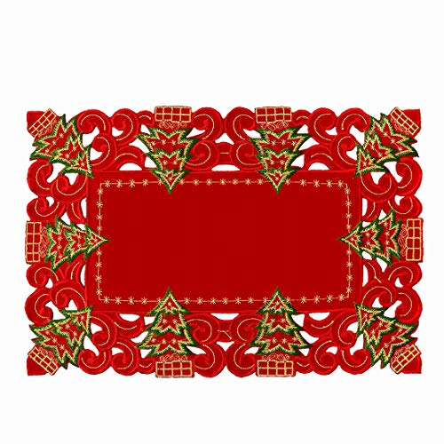 Embroidered Christmas Holly Tree Table Runner, Rectangular 16 x 72 Inch J70567