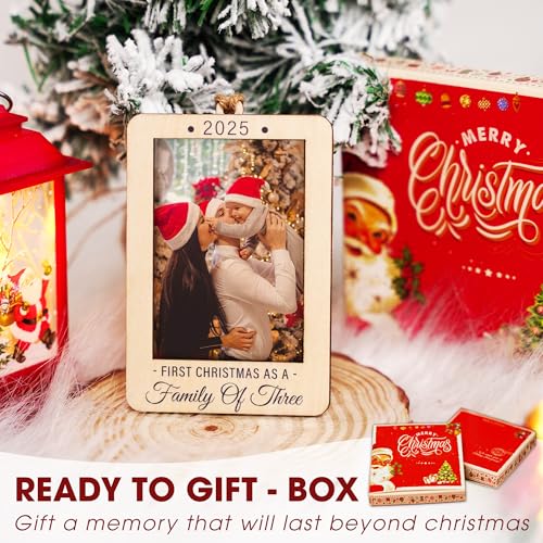 Christmas Ornament Picture Frame - Wooden Landscape Photo Frame for Tree U347
