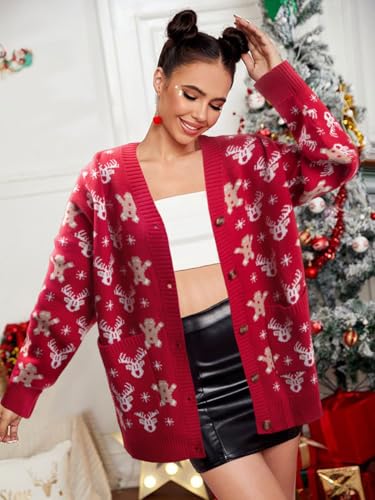 Funny Christmas Cardigan for Women Open Front Knit Coat W4033