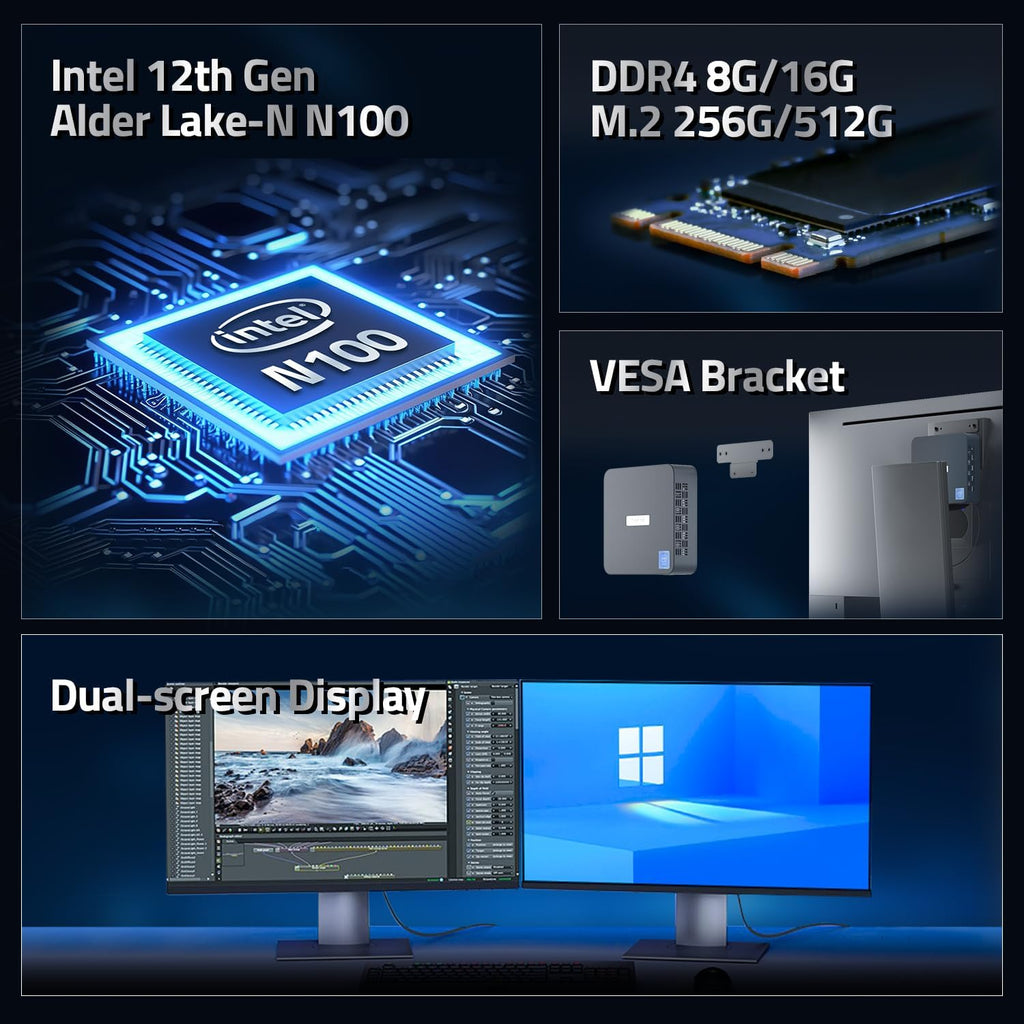 Mini PC, Intel 12th Gen N100, 16GB RAM 512GB SSD, Triple 4K Display X325853