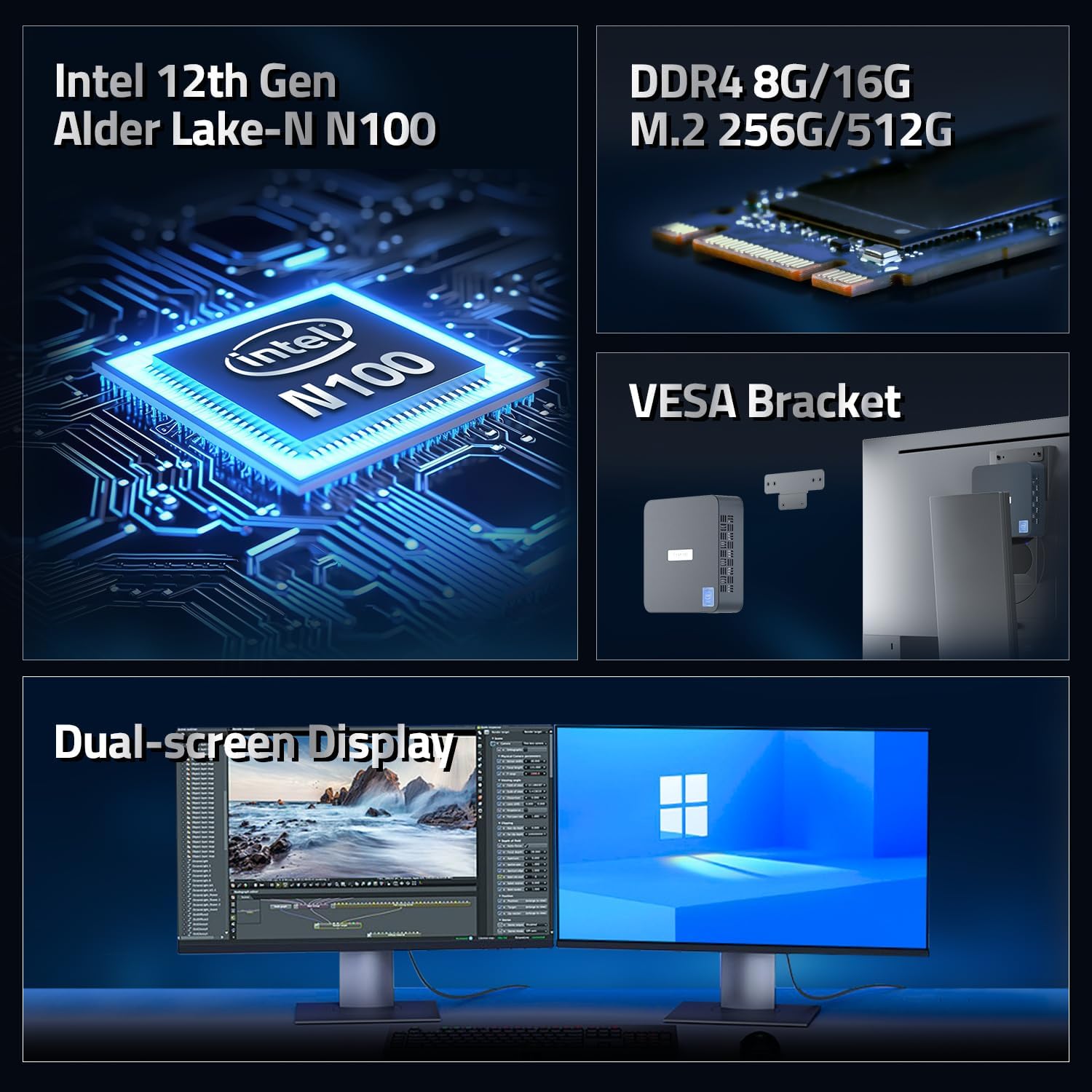 Mini PC, Intel 12th Gen N100, 16GB RAM 512GB SSD, Triple 4K Display X325853