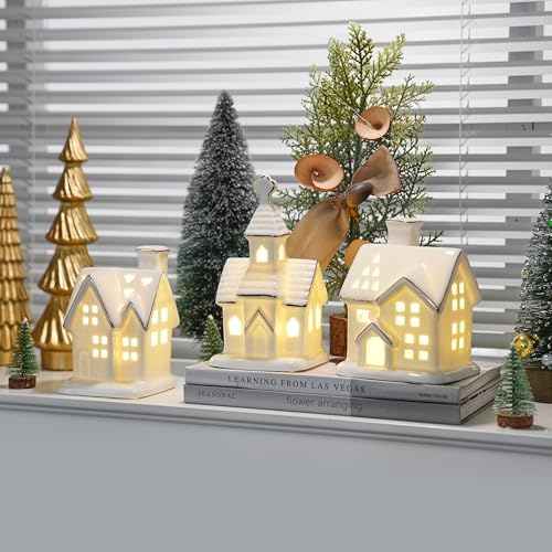 Ceramic Christmas Village Houses with LED Lights, Tabletop Decor R583949