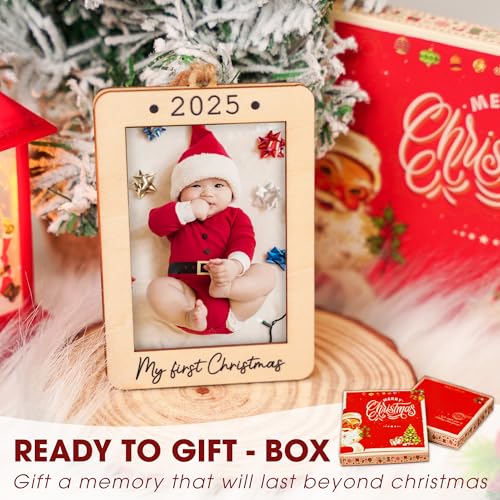 Christmas Ornament Picture Frame - Wooden Landscape Photo Frame for Tree U347