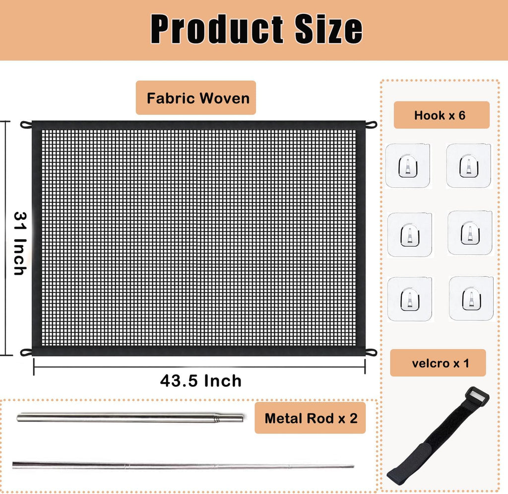 Dog Gate for Doorways, Stairs, No Drill Mesh Pet Fence, 43.5" W x 31" H T44728