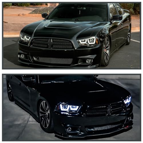 Chrome LED Dual Halo Projector Headlights for 2011-2014 Dodge Charger, Pair S2265