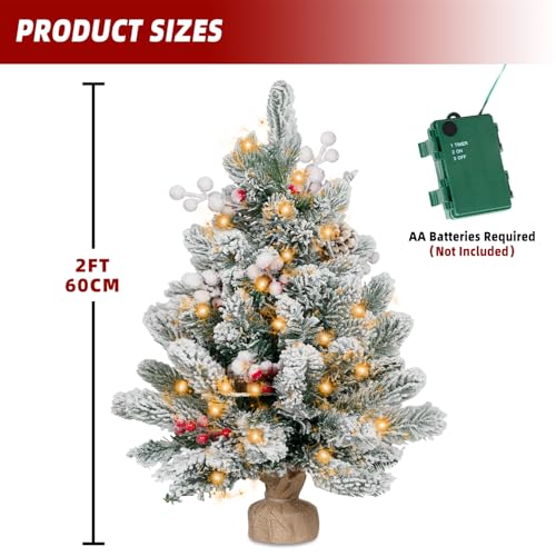 2FT Pre-lit Snow Flocked Tabletop Christmas Tree with LED Lights M619