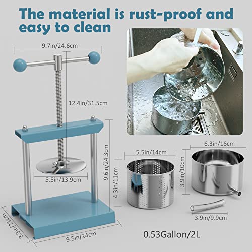 Cheese Tincture Fruit Wine Manual Press 2 Litre Stainless Steel A883