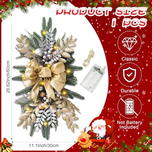 Prelit Teardrop Christmas Swag 24 Inch for Staircase Wall Window Decor L968037