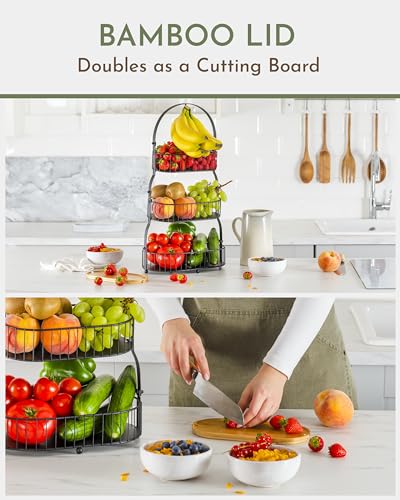 Fruit Basket for Kitchen Counter, 3-Tier Stand with Removable Baskets U643