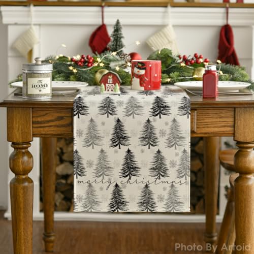 Christmas Table Runner Snowflake Winter Green Kitchen Dining Decor 13x72 Inch H231730