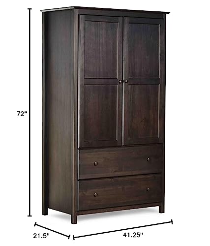 Shaker 2-Door Wardrobe, Solid Wood with Walnut Finish F6601