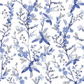 VEELIKE Blue Botanical Wallpaper Blue Floral Peel and Stick Wallpaper Vintage Floral Wallpaper for Bedroom Walls 17.7''x118'' Adhesive Floral Removable Wallpaper Blue Contact Paper for Cabinets Shelf
