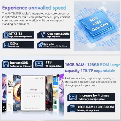 Android Tablet 10.1 Inch, 16GB RAM 128GB ROM, 2 in 1 with Keyboard Mouse Pen H3534