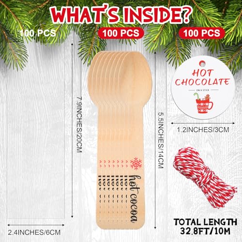 100 Set Christmas Wooden Spoons for Hot Cocoa, Chocolate, and Baking U148