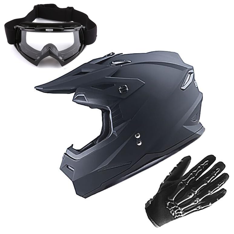 Adult Motocross Helmet Full Face Racing Style Matt Black D9788