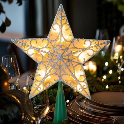 Glitter Star Tree Topper with Lights, Gold I966054