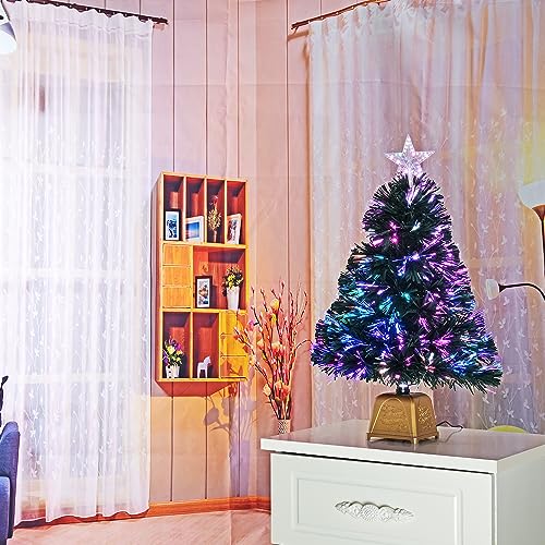 Green Fiber Optic Christmas Tree, Pre-Lit Tabletop Mini Xmas Tree T38254