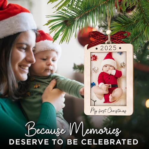 Christmas Ornament Picture Frame - Wooden Landscape Photo Frame for Tree U347