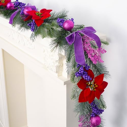 6.6 ft Christmas Garland with Faux Cedar and Glitter Berry P303