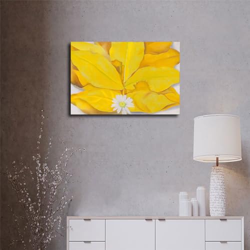 Yellow Pecan Leaves and Daisies Poster Canvas Wall Art, 08x12inch Unframed D76678