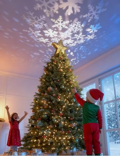 Christmas Tree Topper Lighted Star with 6 Projected Patterns, 3D Hollow Sparkling Star K7783