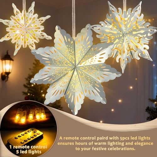 Christmas Paper Snowflake Lanterns with LED Lights for Holiday Party Decor A55544