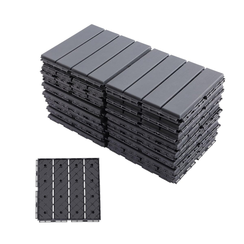 Plastic Interlocking Deck Tiles, 12"×12"(Pack of 30), Patio Flooring Outdoor Waterproof All Weather Use, Outdoor Flooring for Patio Garden Poolside Front/Back Yard,Dark Gray