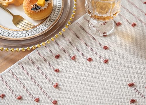 Christmas Table Runner 13 x 90 Inch Cotton Woven with Tassels Red and Beige B398787