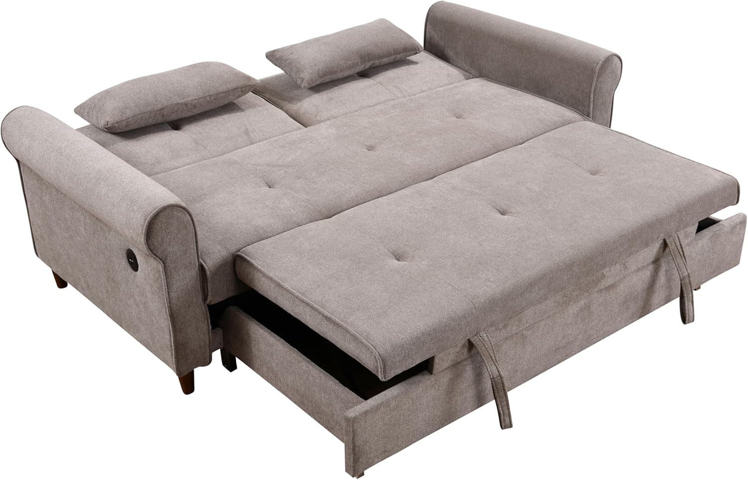 Convertible Sleeper Sofa Bed with Pullout Bed and USB Port, Brown O1037