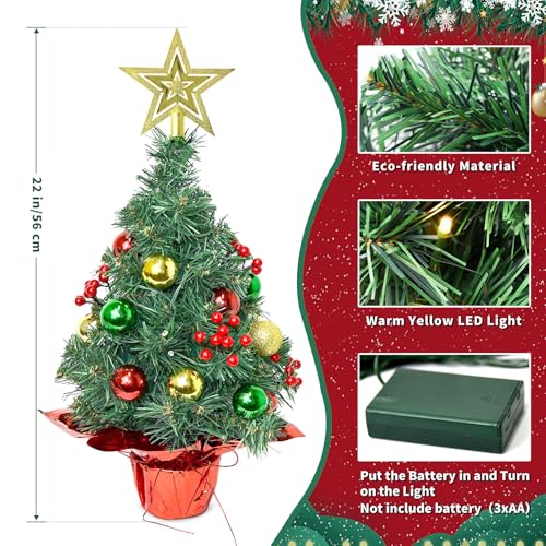 Tabletop Christmas Tree with LED Lights, 22-Inch Pre-Decorated Artificial Tree K796