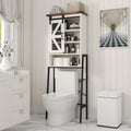 Over The Toilet Storage Cabinet, Above Toilet Storage Cabinet with Adjustable Shelves and Barn Door, Farmhouse Behind Toilet Bathroom Organizer for Bathroom, Laundry Room, Off-White