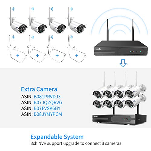 Wireless Security Camera System, 16CH 4K NVR, 4Pcs 3MP WiFi Cameras, Night Vision, Motion Detection, 1TB HDD P9721
