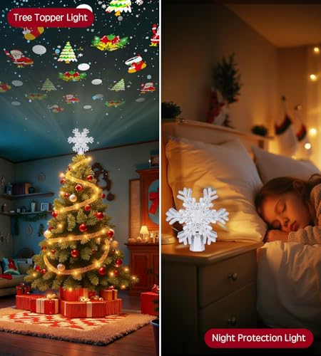 Christmas Tree Star Topper with LED Snowflake Projector, Plug In for Indoor Holiday Decor K8471