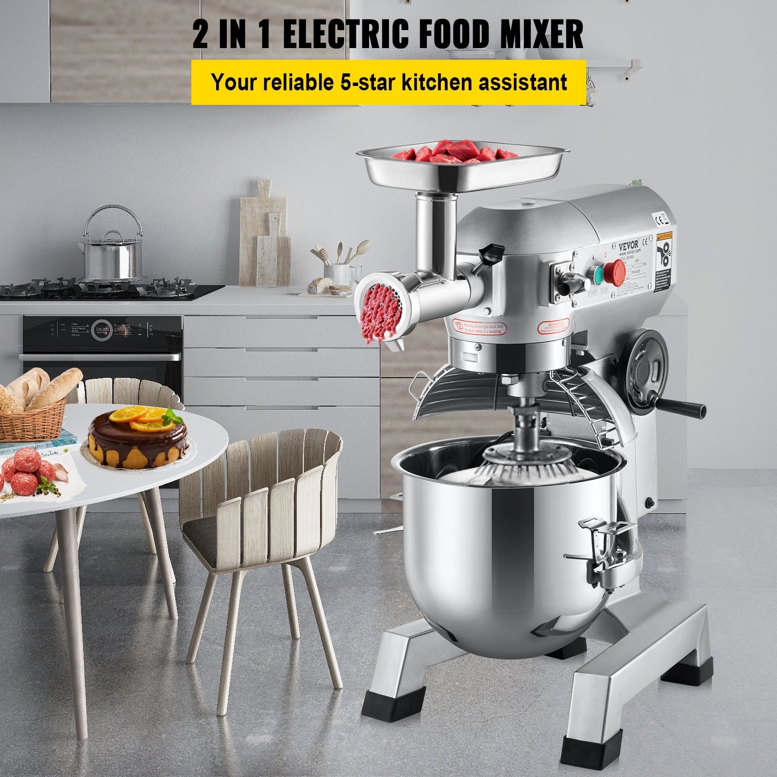 20Qt Stainless Steel Bowl Stand Mixer with Meat Grinder, 3 Speeds M7949
