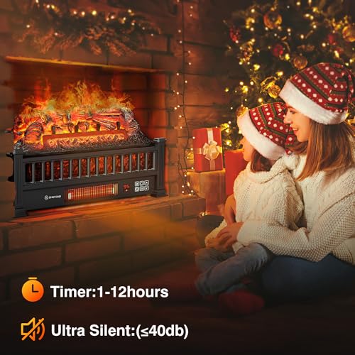 Electric Fireplace Logs 20-Inch with Remote, Adjustable Flame Colors, Overheat Protection T505