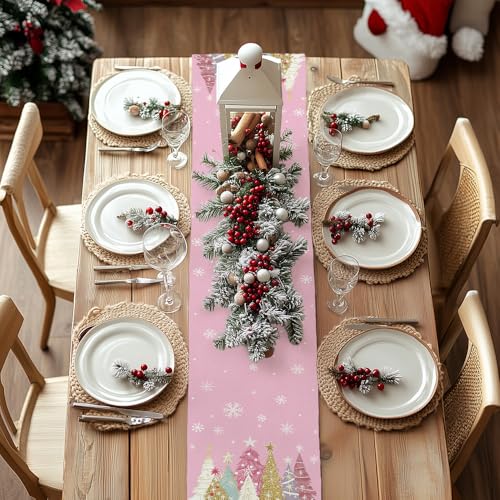Christmas Table Runner 13x72 Inch, Red Winter Holiday Decor H348