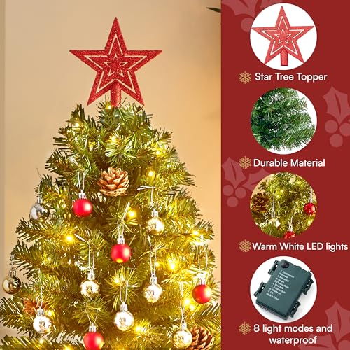 24" Mini Christmas Tree Tabletop Set with LED Lights and Star Treetop Z113832