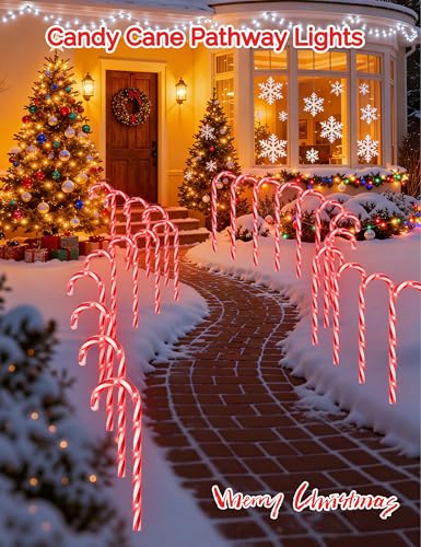 24 Pack Solar Christmas Candy Cane Lights Outdoor Pathway Decorations with 168 Warm Lights H655