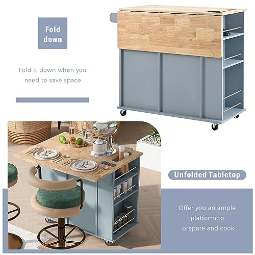 Wood Kitchen Island Cart with Locking Wheels and Wine Rack B2528