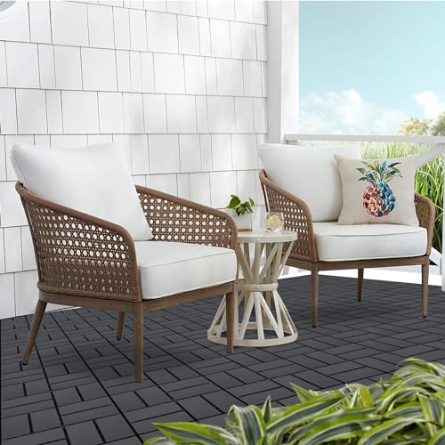 Interlocking Deck Tiles Outdoor Waterproof Patio Flooring, 12 Pack, Dark Grey Y56055