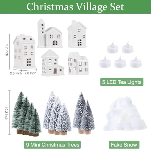 Ceramic Christmas Village Houses with Trees and Fake Snow Z73549
