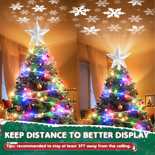 Snowflake Christmas Tree Topper LED Rotating with Projection Slides S187630