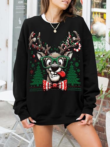 Funny Reindeer Christmas Sweatshirt Oversized Pullover K664011