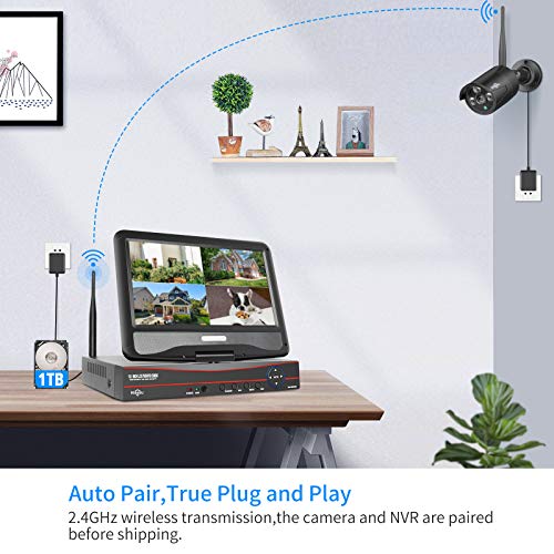 Wireless Security Camera System, 16CH 4K NVR, 4Pcs 3MP WiFi Cameras, Night Vision, Motion Detection, 1TB HDD P9721