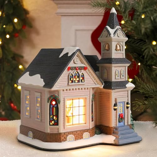 Ceramic Christmas Houses with Warm LED Light Y89884